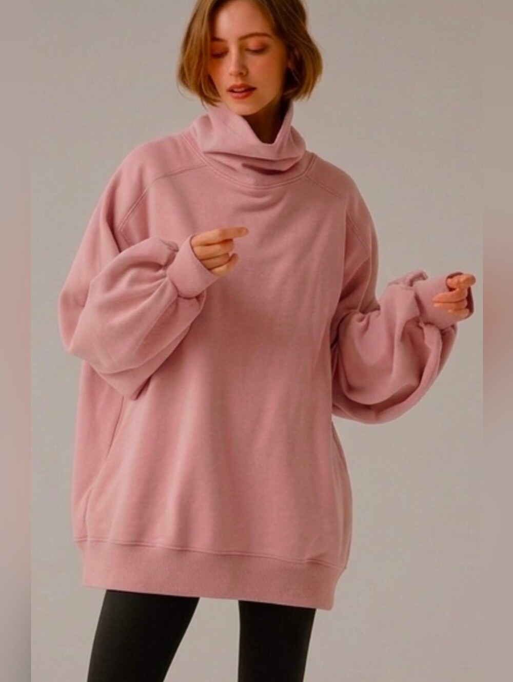 NAP Loungewear Boxy Turtleneck Pullover Sweatshirt Size XXL in Dusty Rose